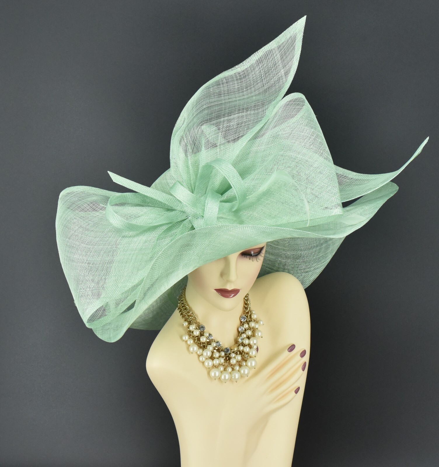 M23157( Mint Green )Kentucky Derby Church Wedding Wide Brim Sinamay Dress Hat