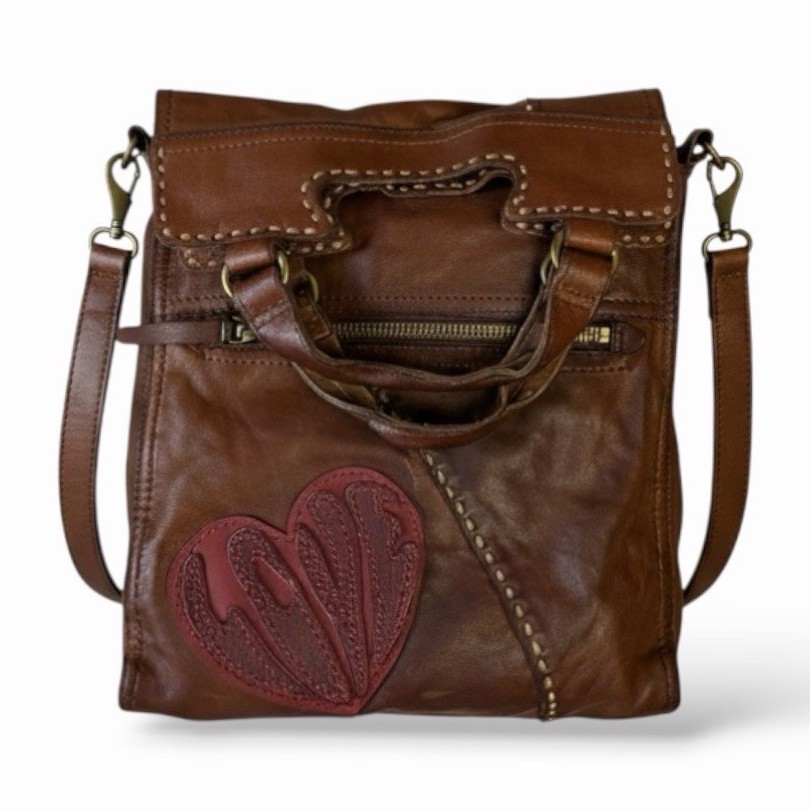 Lucky Brand Abbey Road “Love Tattoo” Leather Crossbody Tote with Heart Accent
