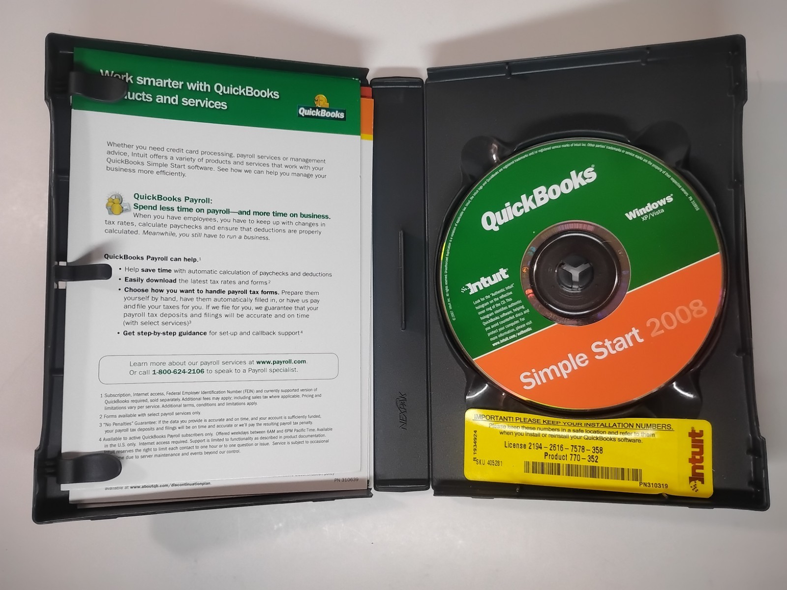 QuickBooks Simple Start 2008 Essentials Edition Financial Windows Vista 2000 XP