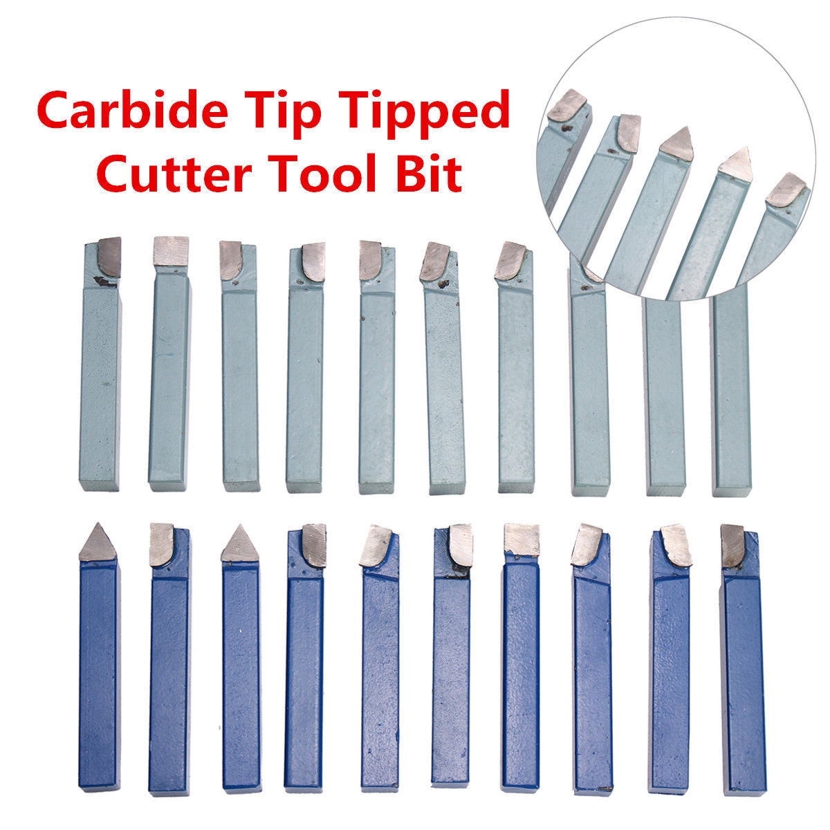 20 PC 1/2" C2 & C6 CARBIDE-TIPPED TOOL BIT SET SINGLE POINT BRAZED LATHE KIT