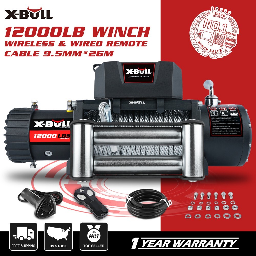 X-BULL Electric Winch 12000lb Wirless Steel Cable Trailer Towing Truck SUV 4WD