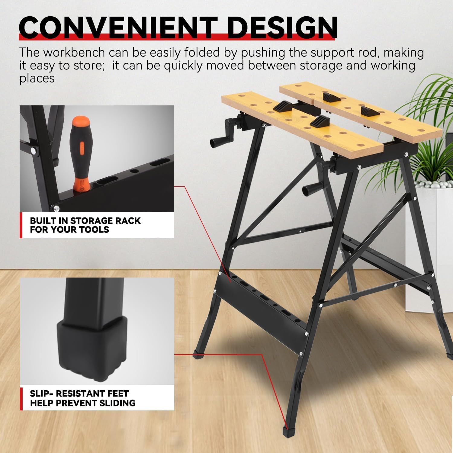 Auto Dynasty Adjustable Folding Workbench with Built-In Ruler & Protractor, Port