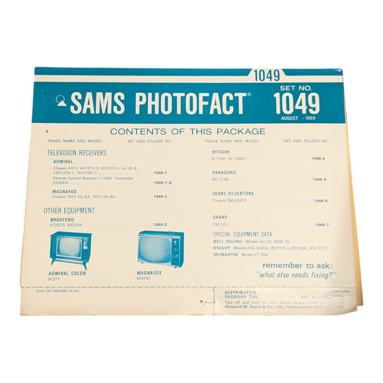 SAMS PHOTOFACT FOLDER SET NO. 1049 August 1969 Complete