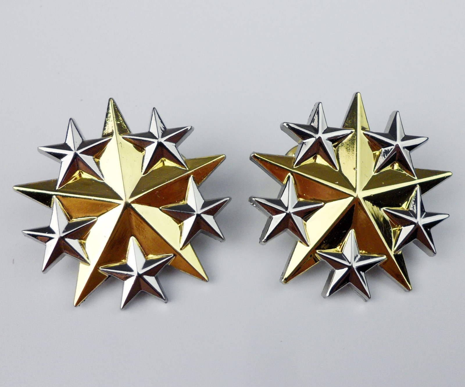 Military Army Six Stars Badge Pin Pair