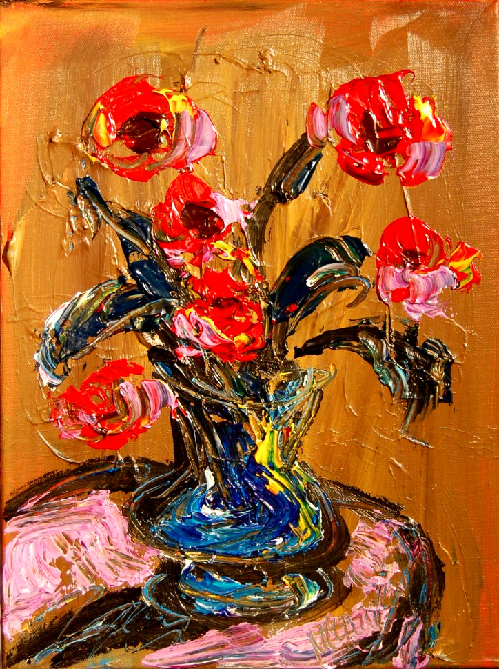 Flowers Original Oil Painting Canvas Wall Art Stretched