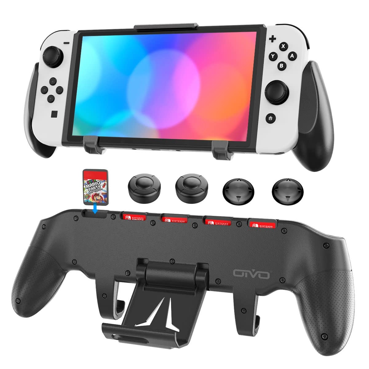 OIVO Switch Grip with Upgraded Adjustable Stand, Asymmetrical Switch, Black
