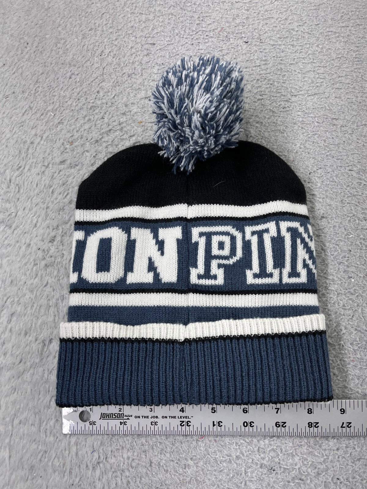 Victoria's Secret Beanie Toque Adult One Size Blue White Pom PINKNATION Acrylic