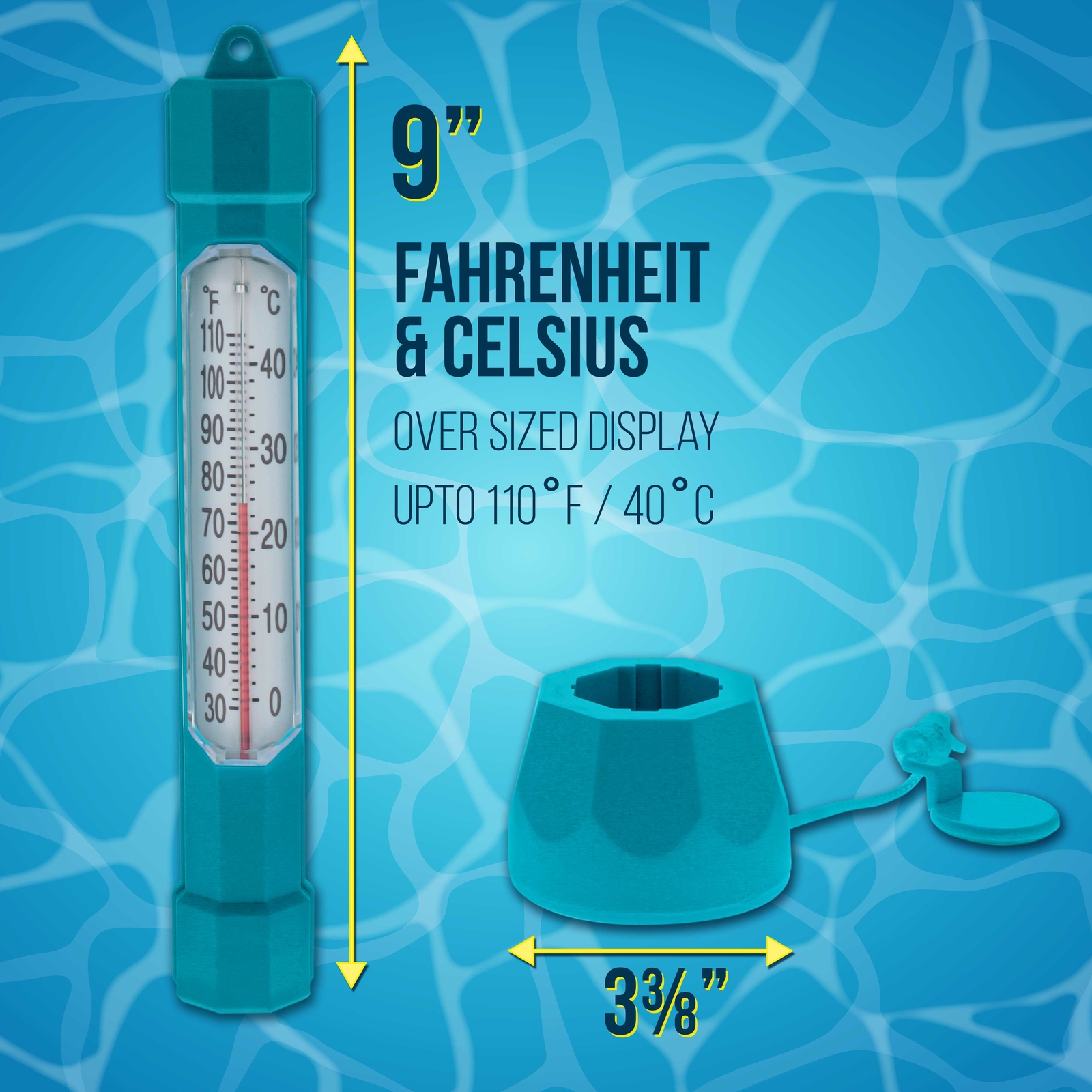 U.S. Pool Supply Teal Floating Buoy Pool Thermometer Jumbo Temperature Display