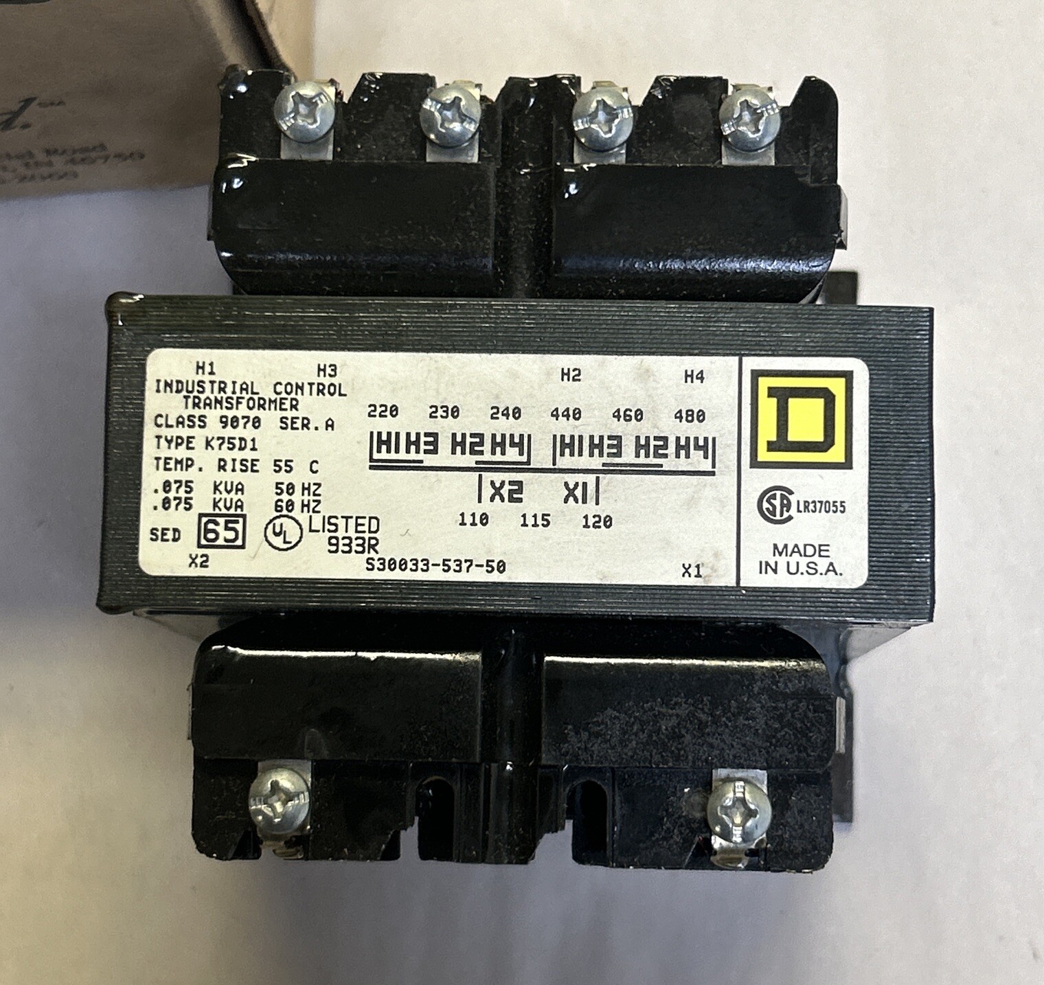 SQUARE D,9070K75D1,INDUSTRIAL CONTROL TRANSFORMER NOS