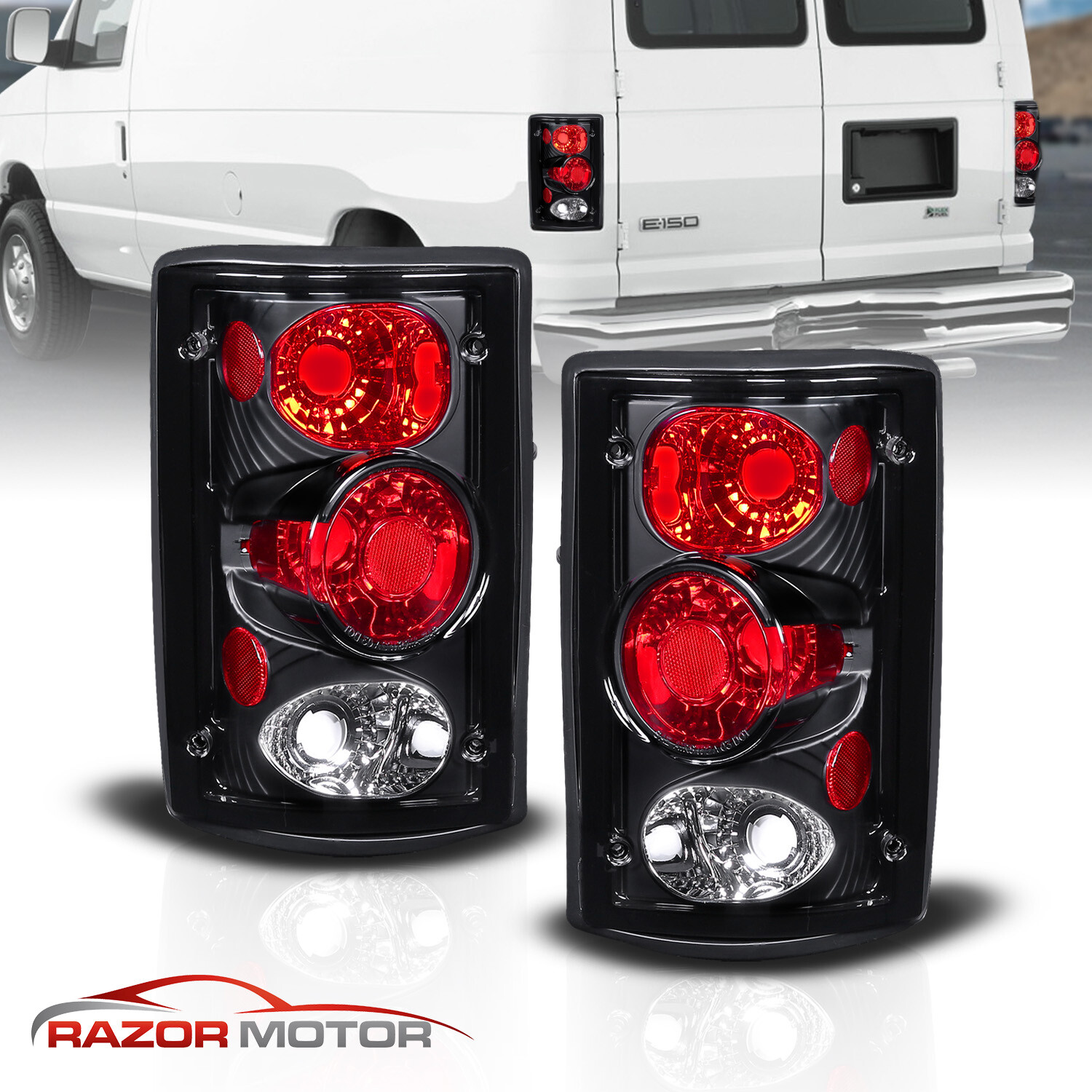 2000-2006 Ford Excursion/95-06 Econoline Van E-Series Black Brake Tail Lights