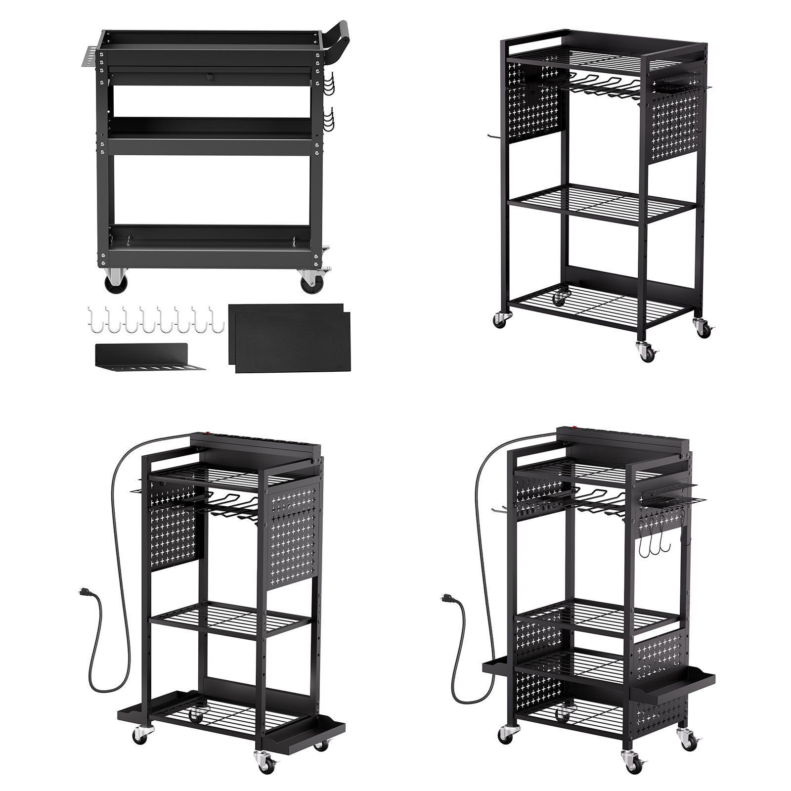 Uimoso 4/5-Tier Rolling Tool Cart with Charging Station for Garage Organization