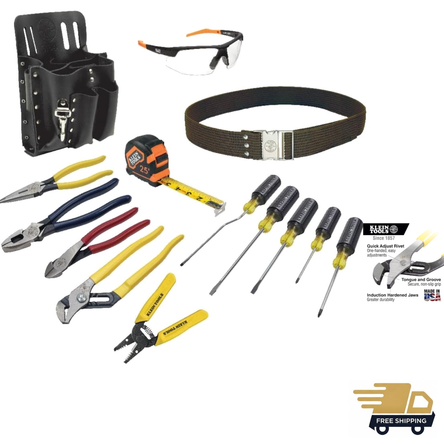 Versatile 14-Piece Tool Set with Leather Storage Pouch & High-Leverage Pliers