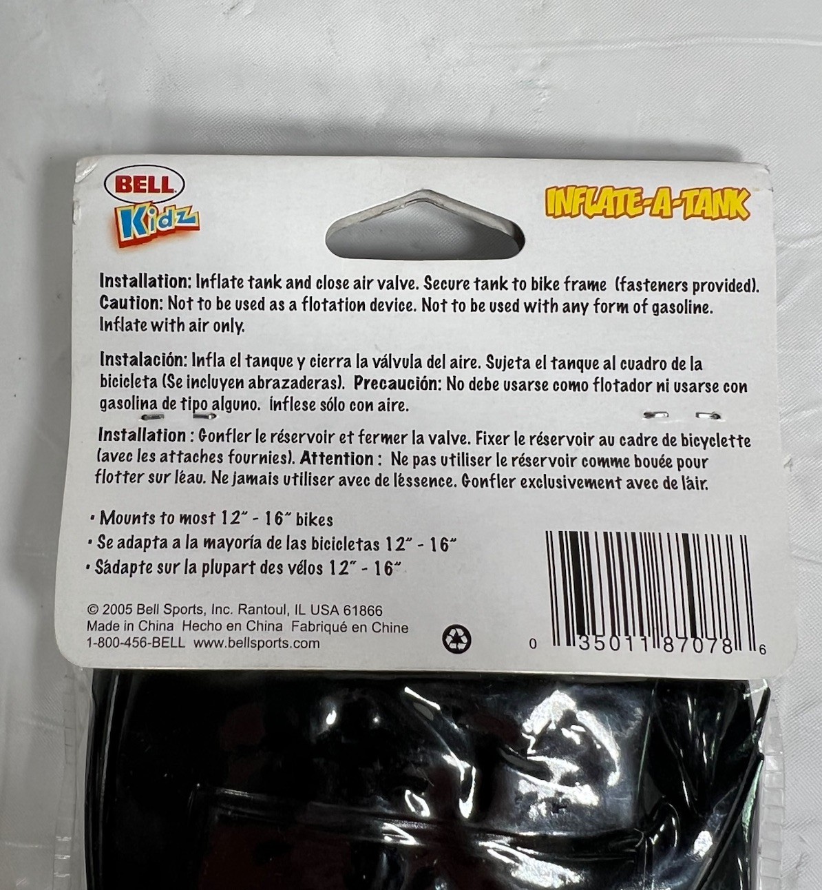 BELL KIDZ INFLATE A TANK Black For 12"-16" Bikes like MOTORCYCLE TANK NEW. 2005