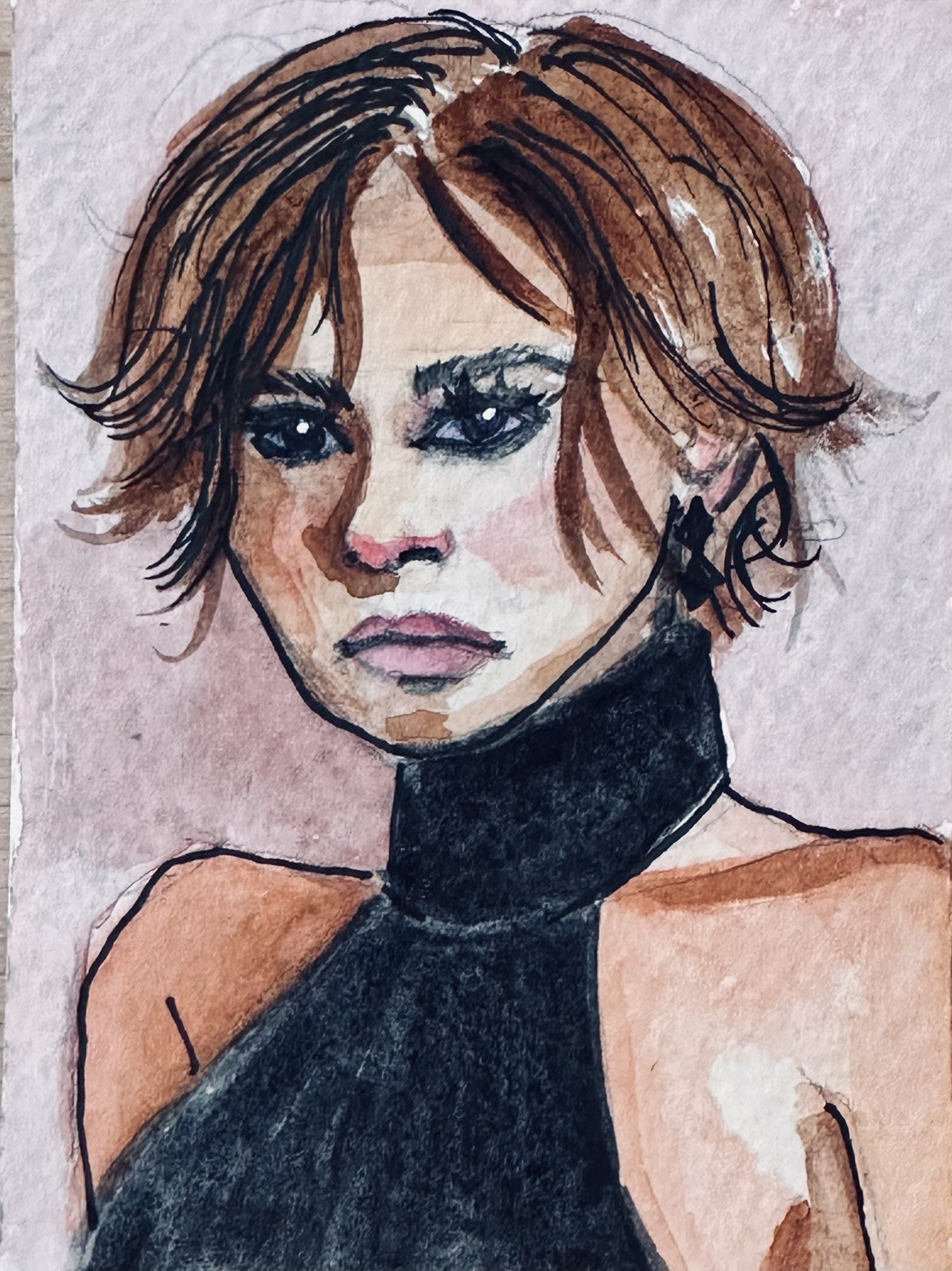 ACEO Original Art Card | Watercolor Painting of Sexy Woman with Smoky Eyes!