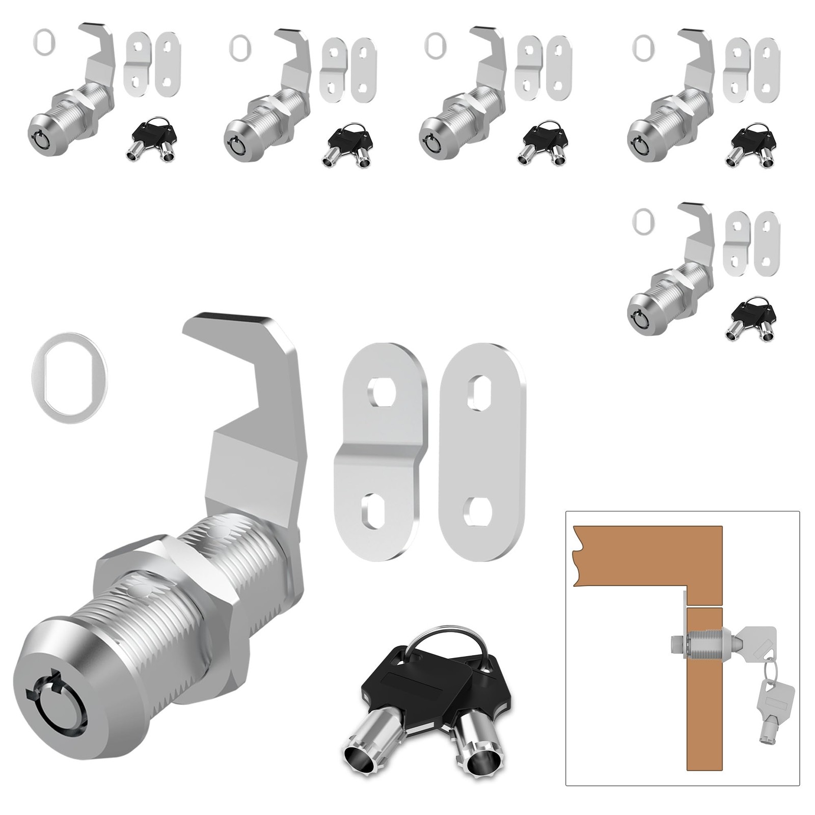 RV Storage Locks 1-1/2 Inch Cam Lock 6 Pack Keyed Alike Hook Cam Toolbox