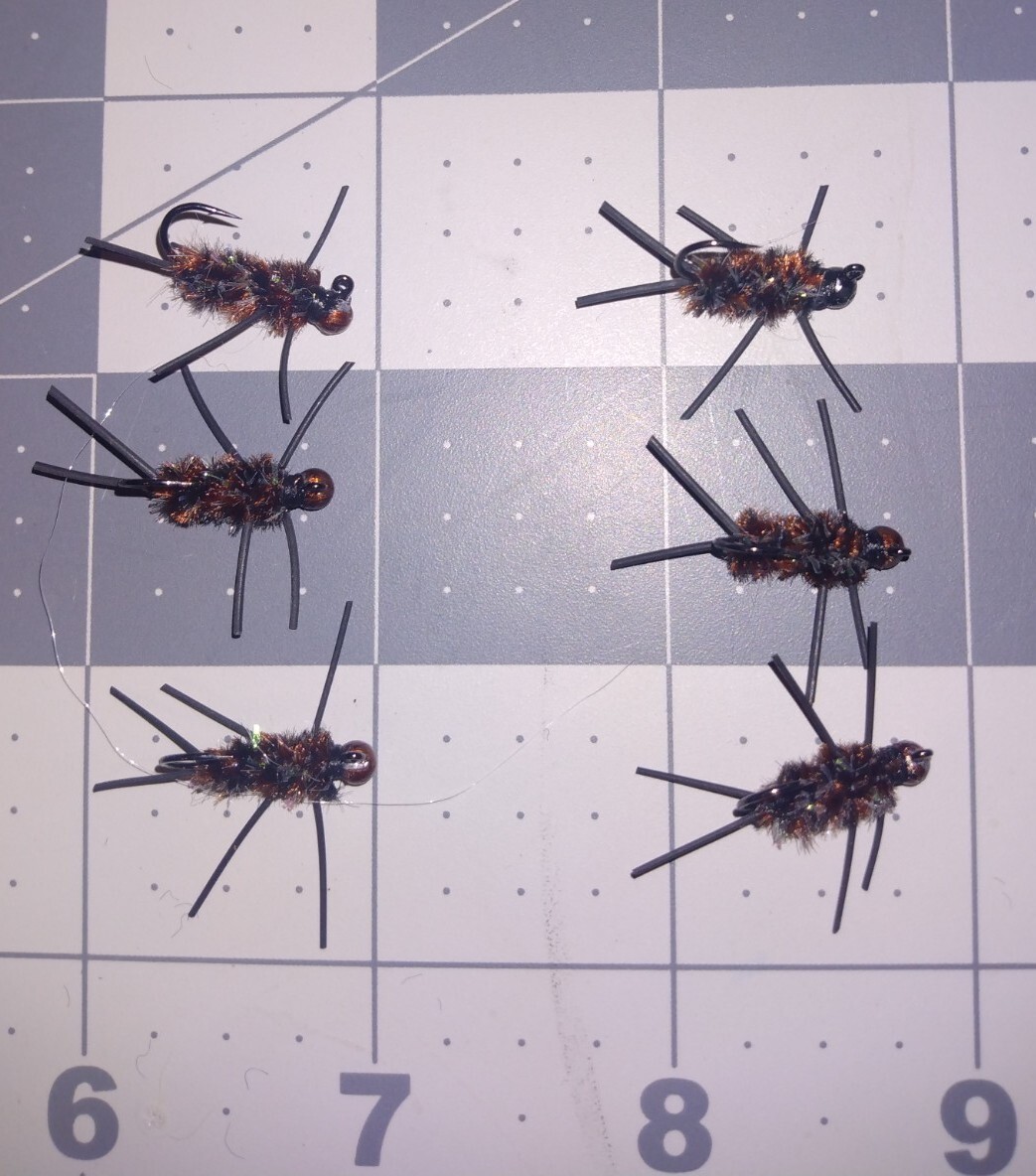 #10 Brown Pats rubber legs On Jig Hook Girdle Bug  6 each  Trout  steelhead fly