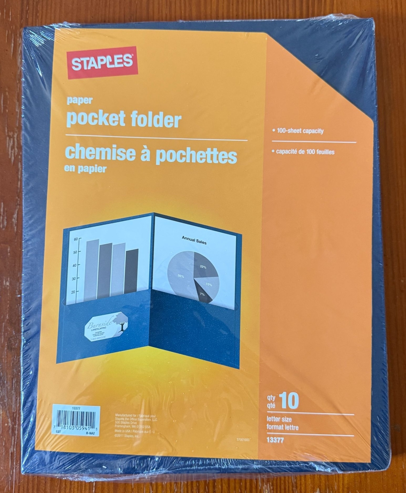Lot of 2 Staples Paper Pocket Folder 10 Pack Letter Size 100-Sheet Capacity