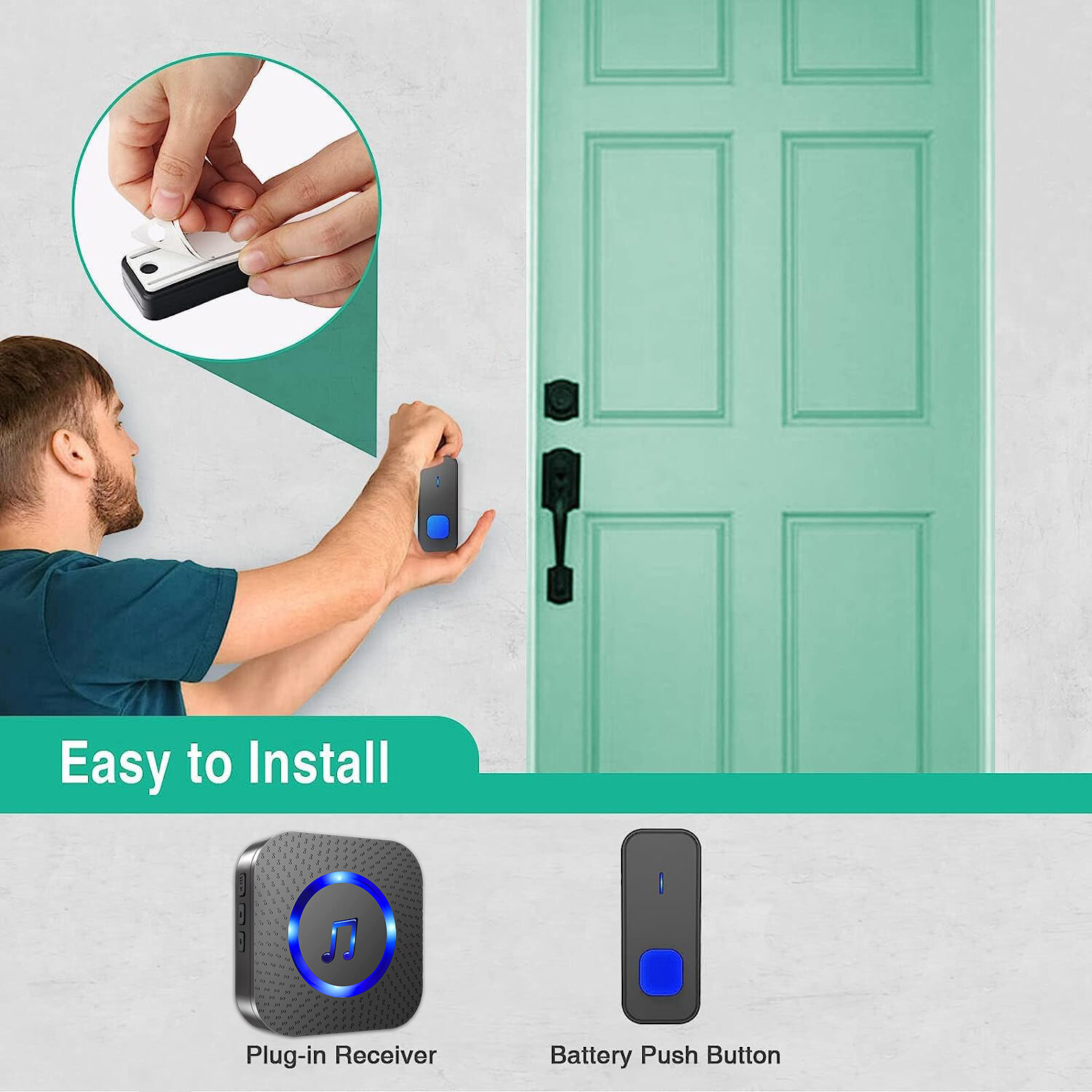 Home wireless doorbell with 4 buttons, suitable for multi-point calling,Black