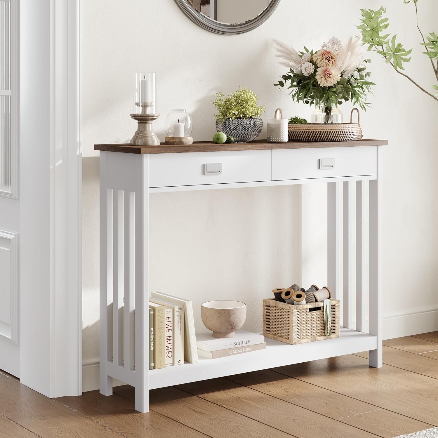 Black Entryway Table W/ Drawer Narrow Console Table Sofa Table W/ Storage Shelf
