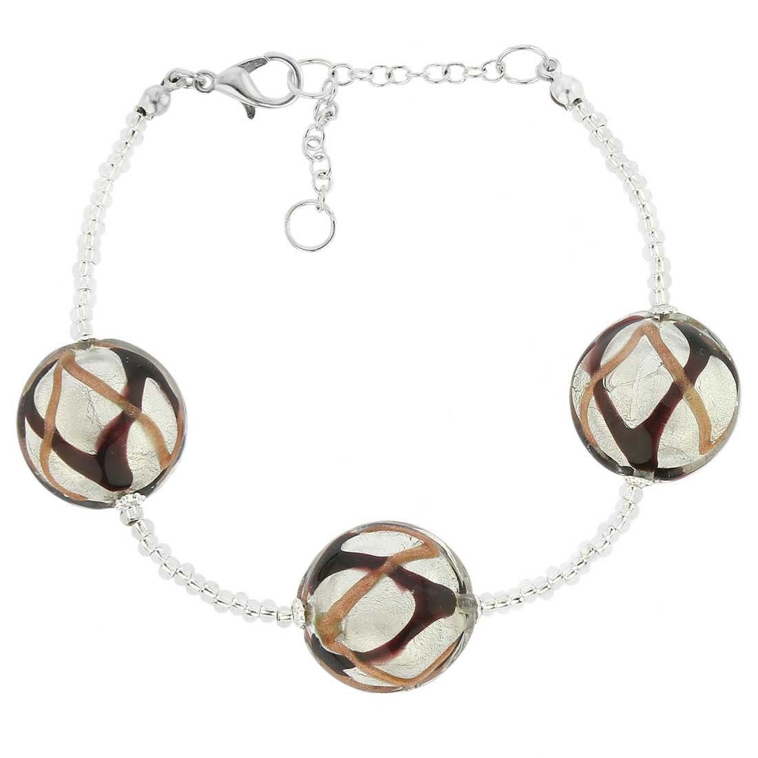 GlassOfVenice Murano Glass Royal Bracelet - Black Waves Silver