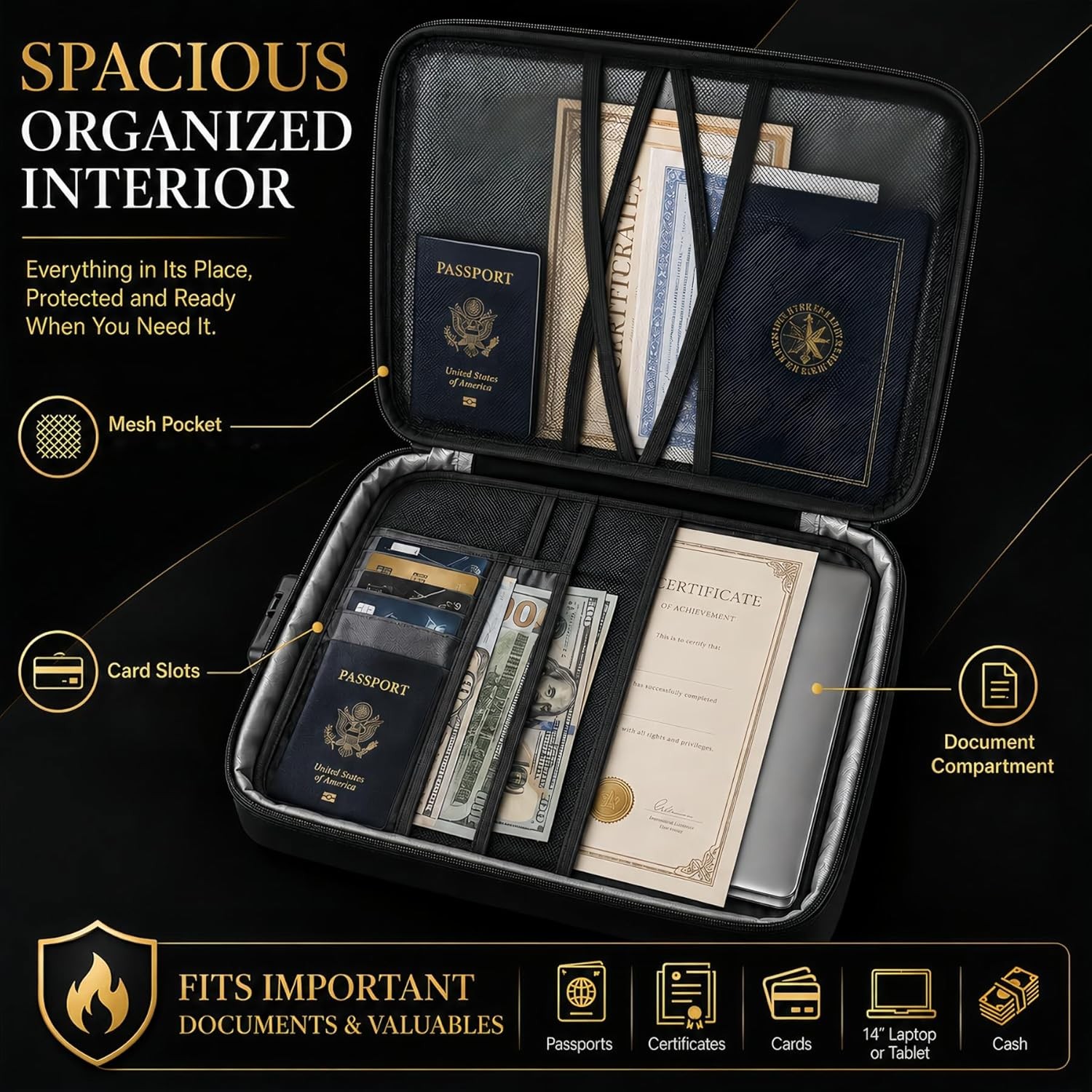 Fireproof Document Storage Box with Lock 5200°F Fireproof & Waterproof Safe