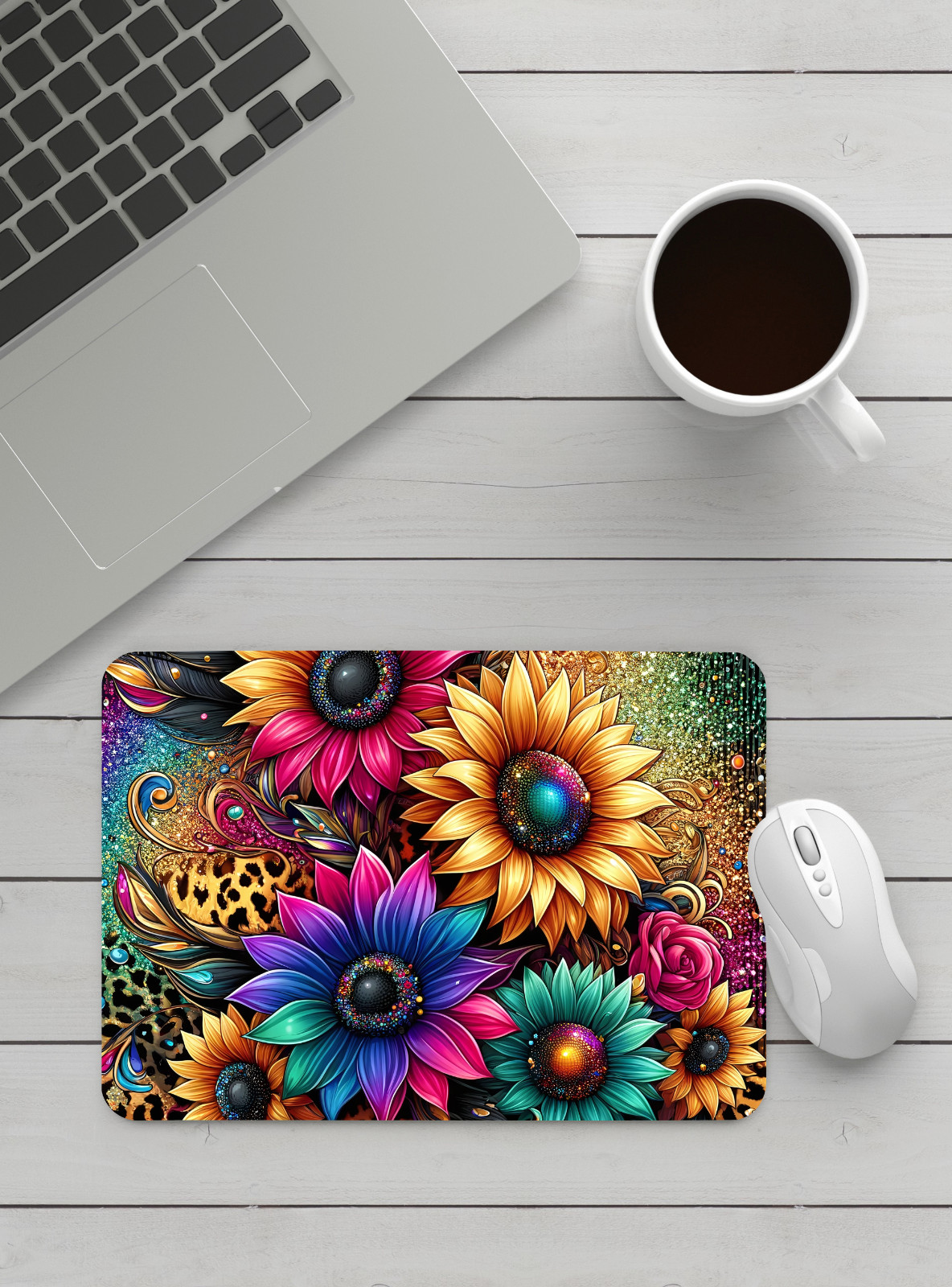 Handmade Designed Gem Sunflowers Mousepad.