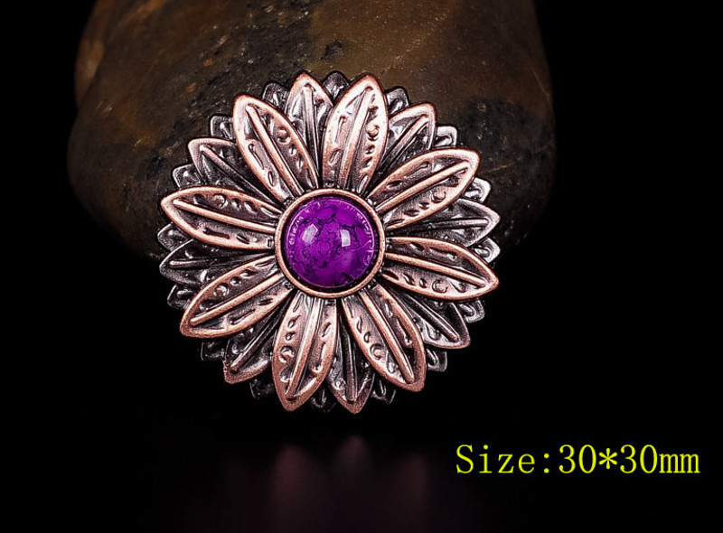 10PC 30*30MM Leather Bridle Flower Concho with Purple Turquoise Antique Copper