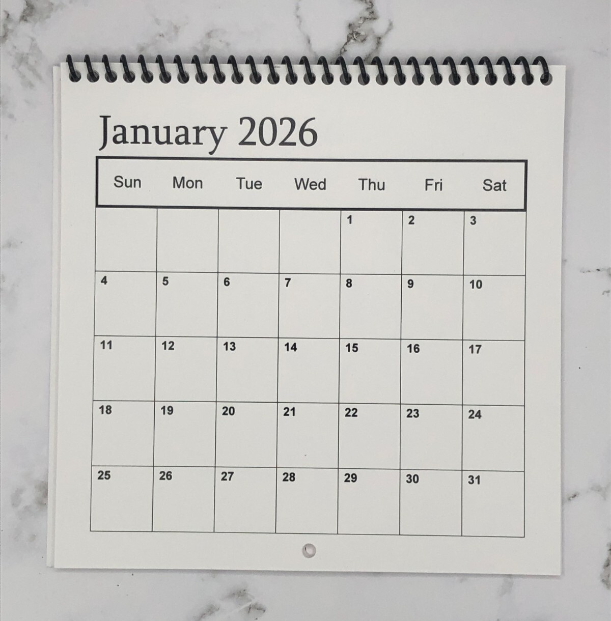 2026 Blank Calendar - 7" x 7" Printed on Strathmore 88#  HEAVY CARDSTOCK