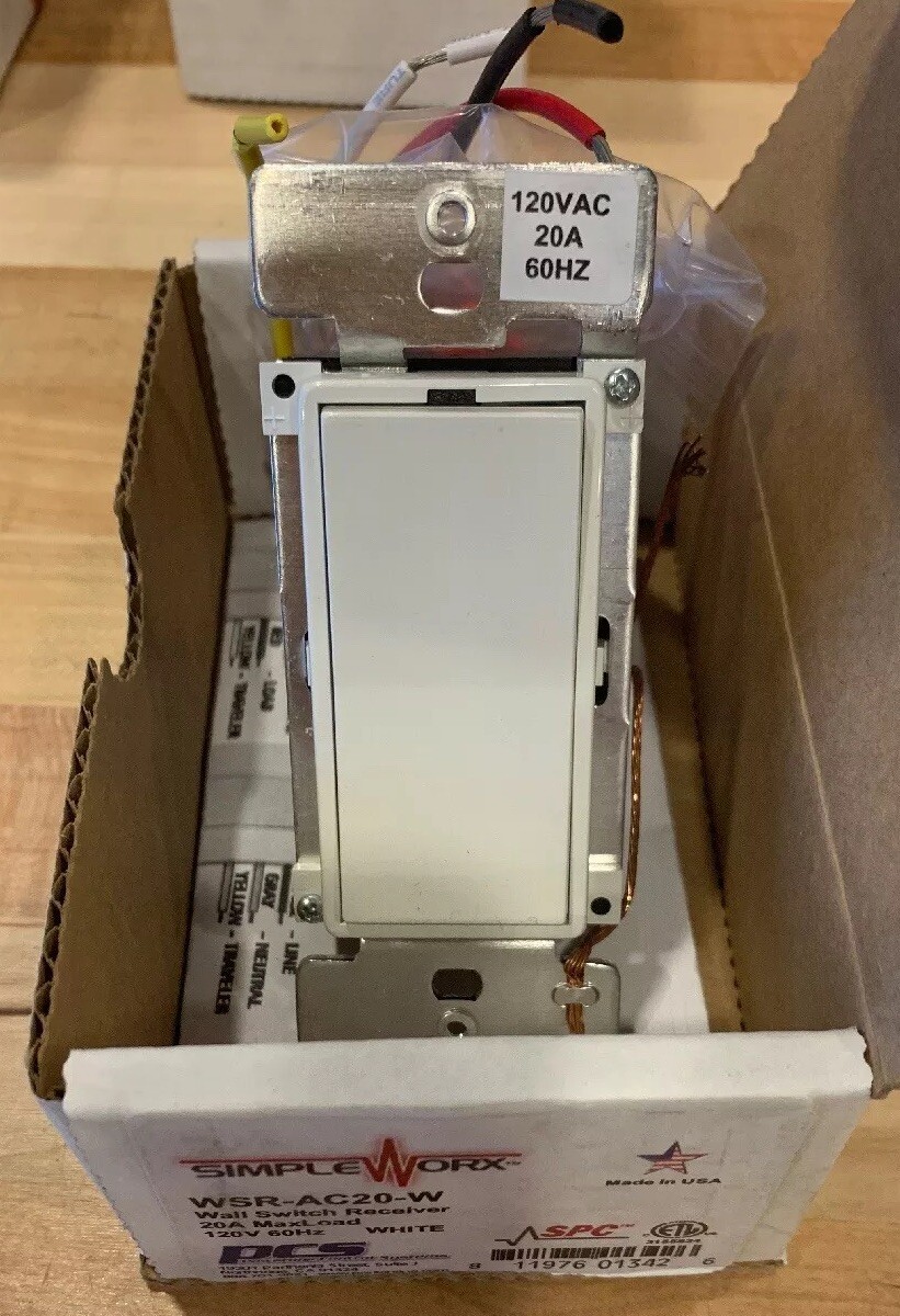 Simple Worx WSR-AC20-W Wall Switch Receiver 20A 120V 60Hz