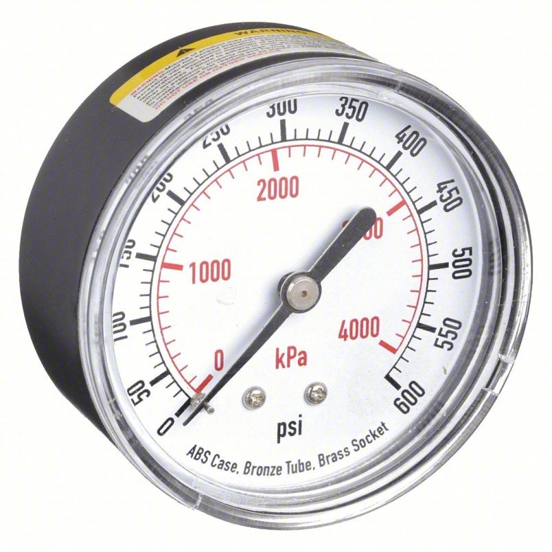 Pressure Gauge 0 to 600 PSI 2 1/2 in Dial 1/4" MNPT Brass Bronze Back ABS NEW