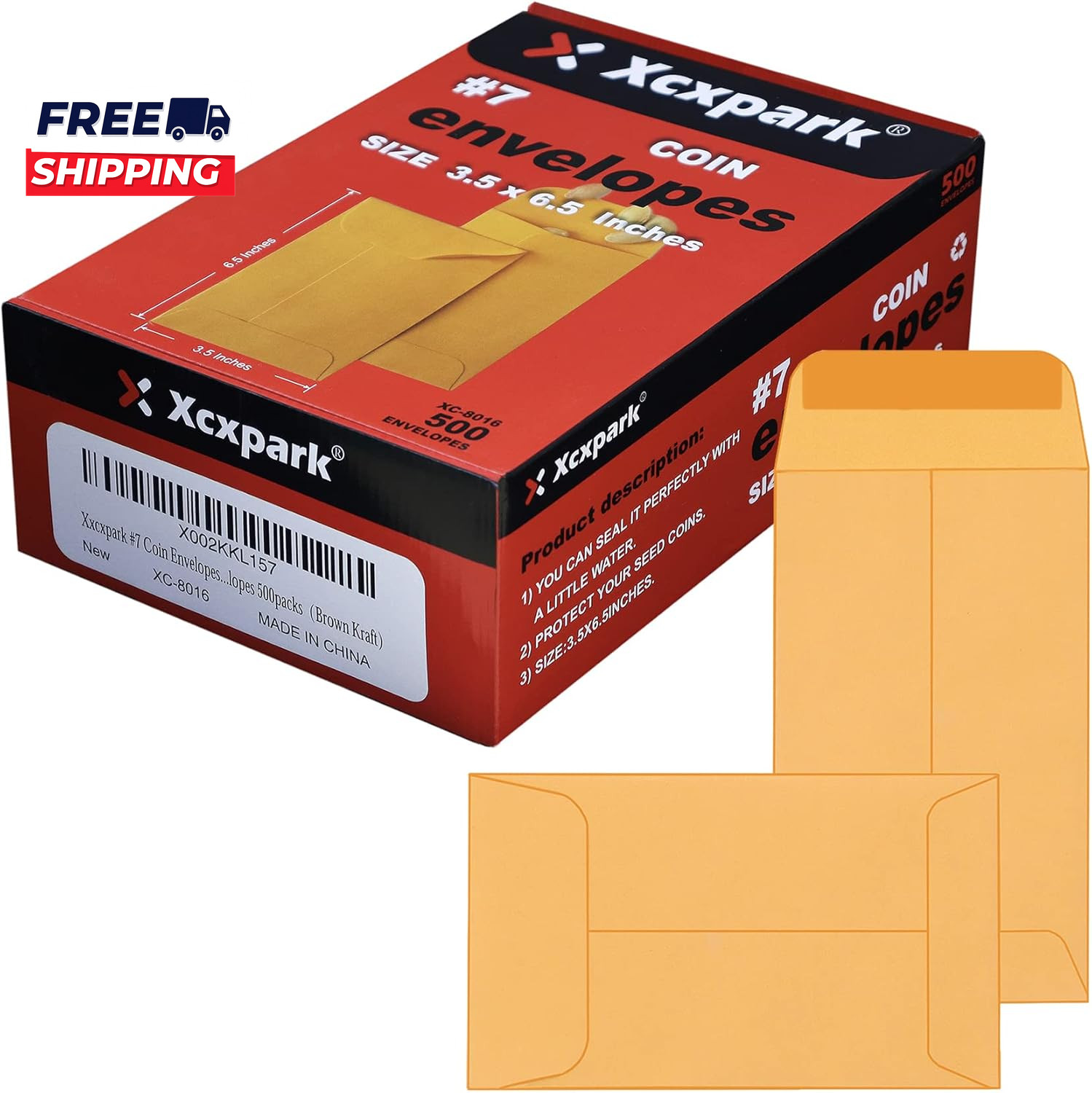 500 PCS #7 Coin Envelopes 3.5 X 6.5 Inches Brown Kraft Envelopes Classic Small P