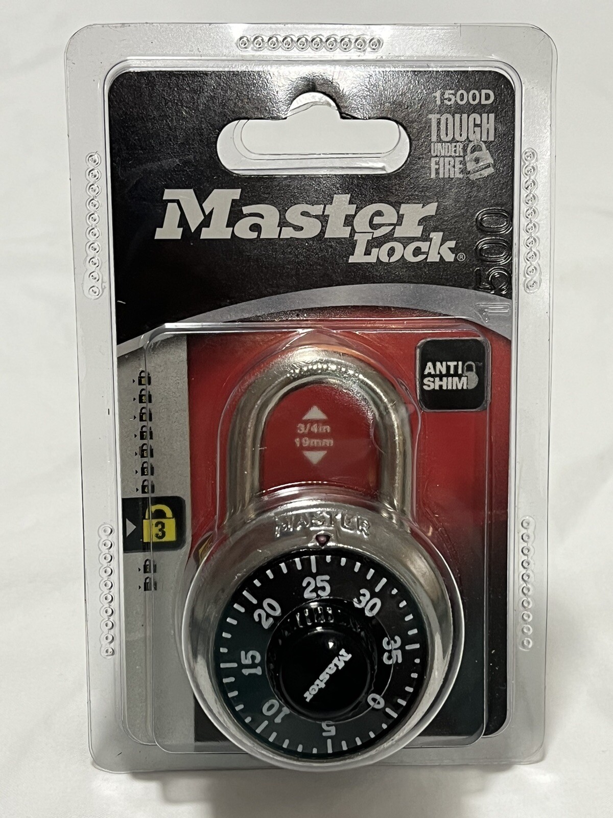 Master Lock 3 Digit Dial Combination 1500D Tough Under Fire Anti Shim 3/4in 19mm