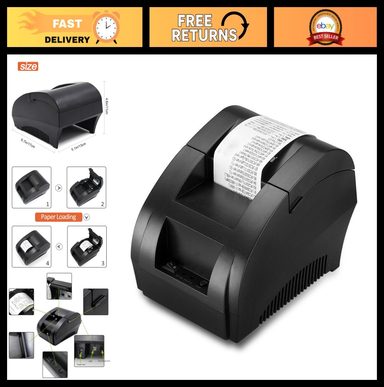 58MM USB Thermal Receipt Printer - High Speed 90mm/sec, ESC/POS Compatible, Idea