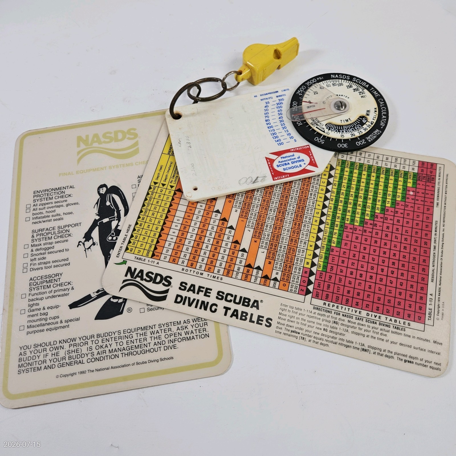 Vtg NASDS Scuba Calculator Dive Planning Slate & Safe Scuba Diving Table