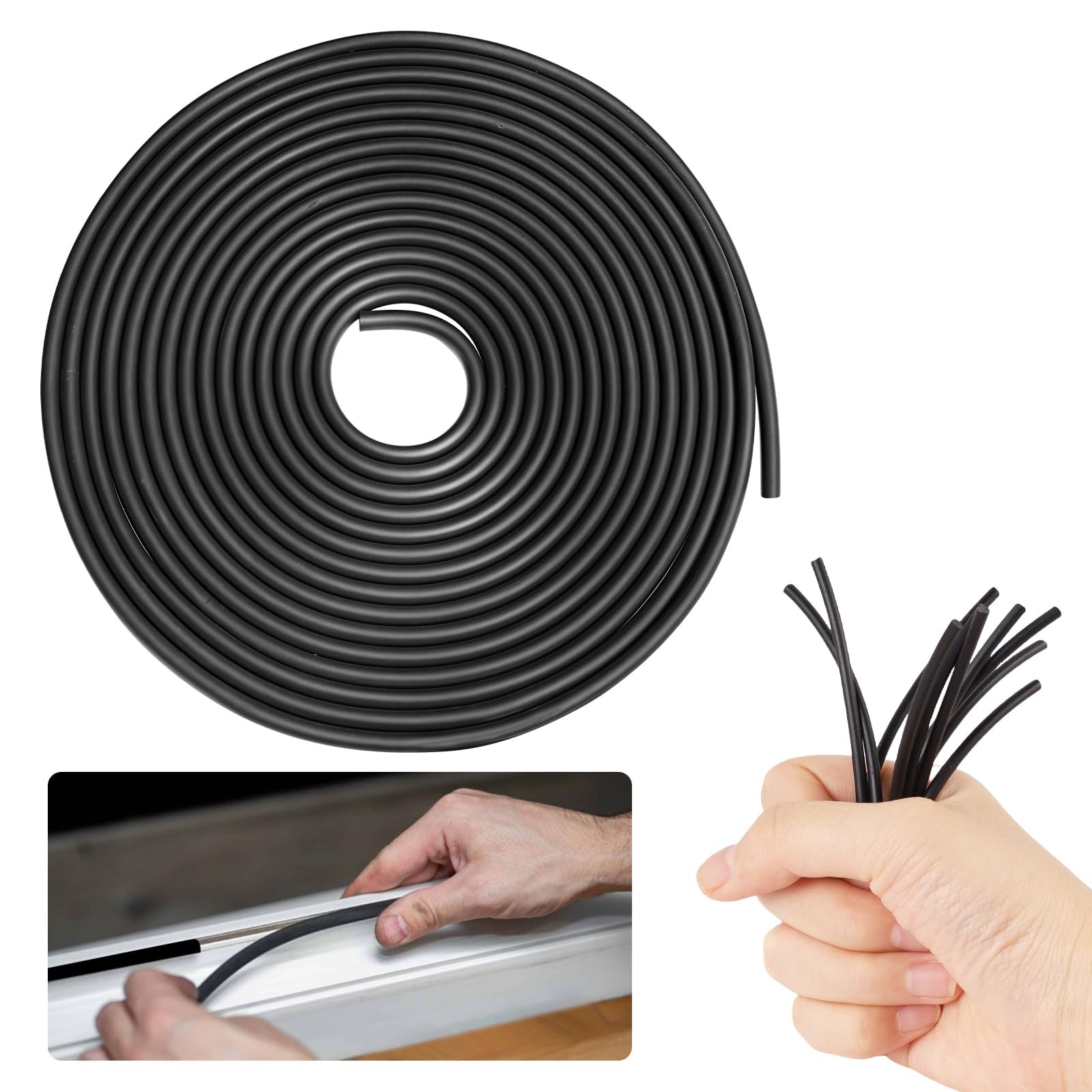 15 Meter Joint Sealing Cord Ø3mm Seal Rubber Foam Round Cord, Black Joint...