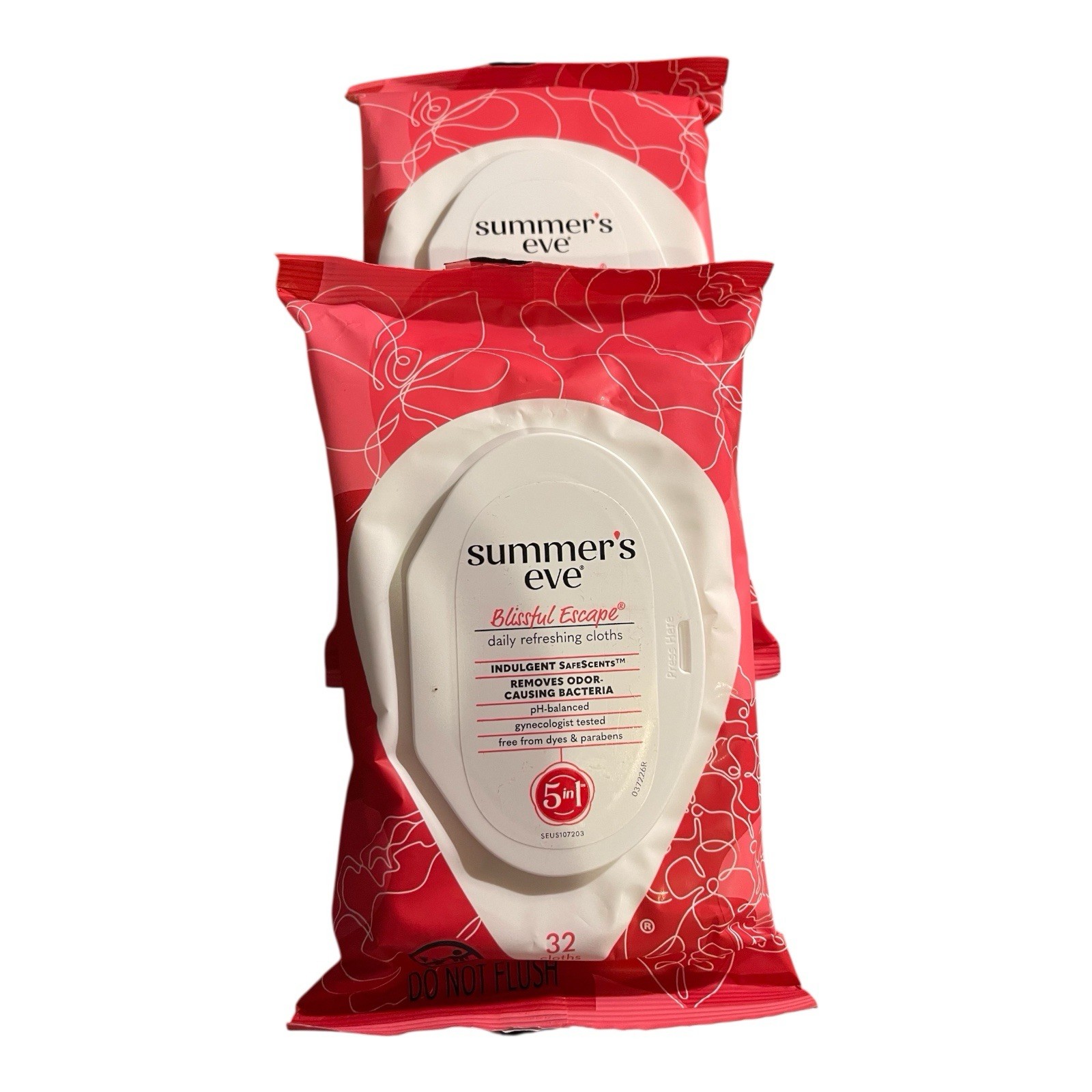 Lot Of 2 - Summer’s Eve Blissful Escape, Daily Refreshing Feminine Wipes, 32ea.