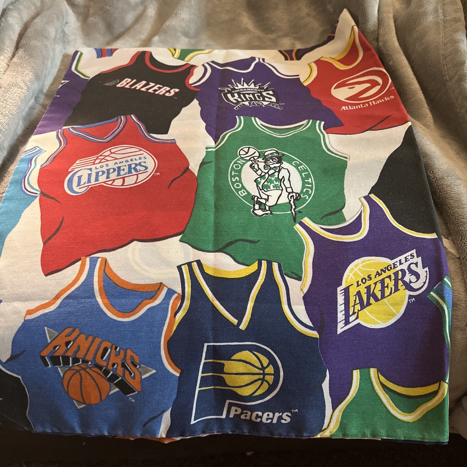 Vtg 90s NBA Team Jersey Fabric Pillow Case Basketball Bulls Spurs Cavs Lakers