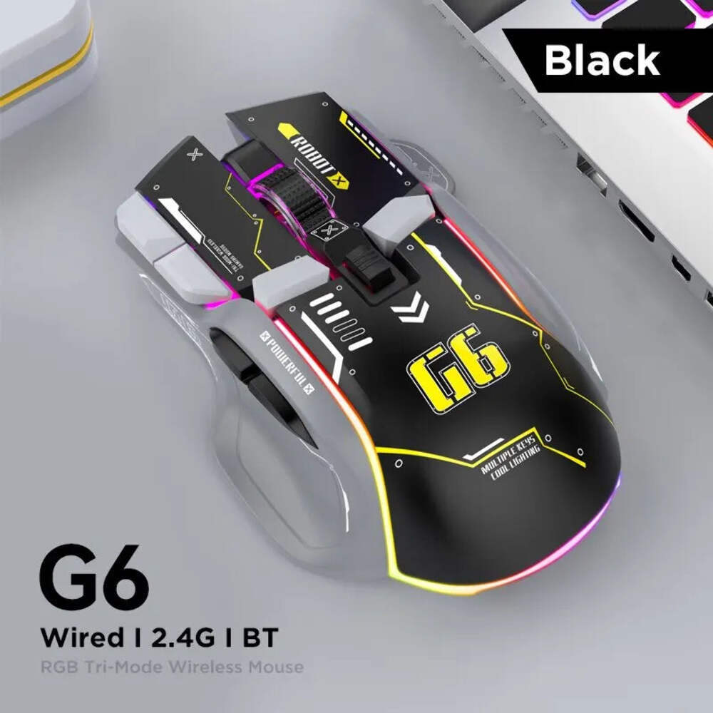 G6 Gaming Mouse Wireless 3 Modes 4000 DPI 11 RGB Backlit Rechargeable Silent Com