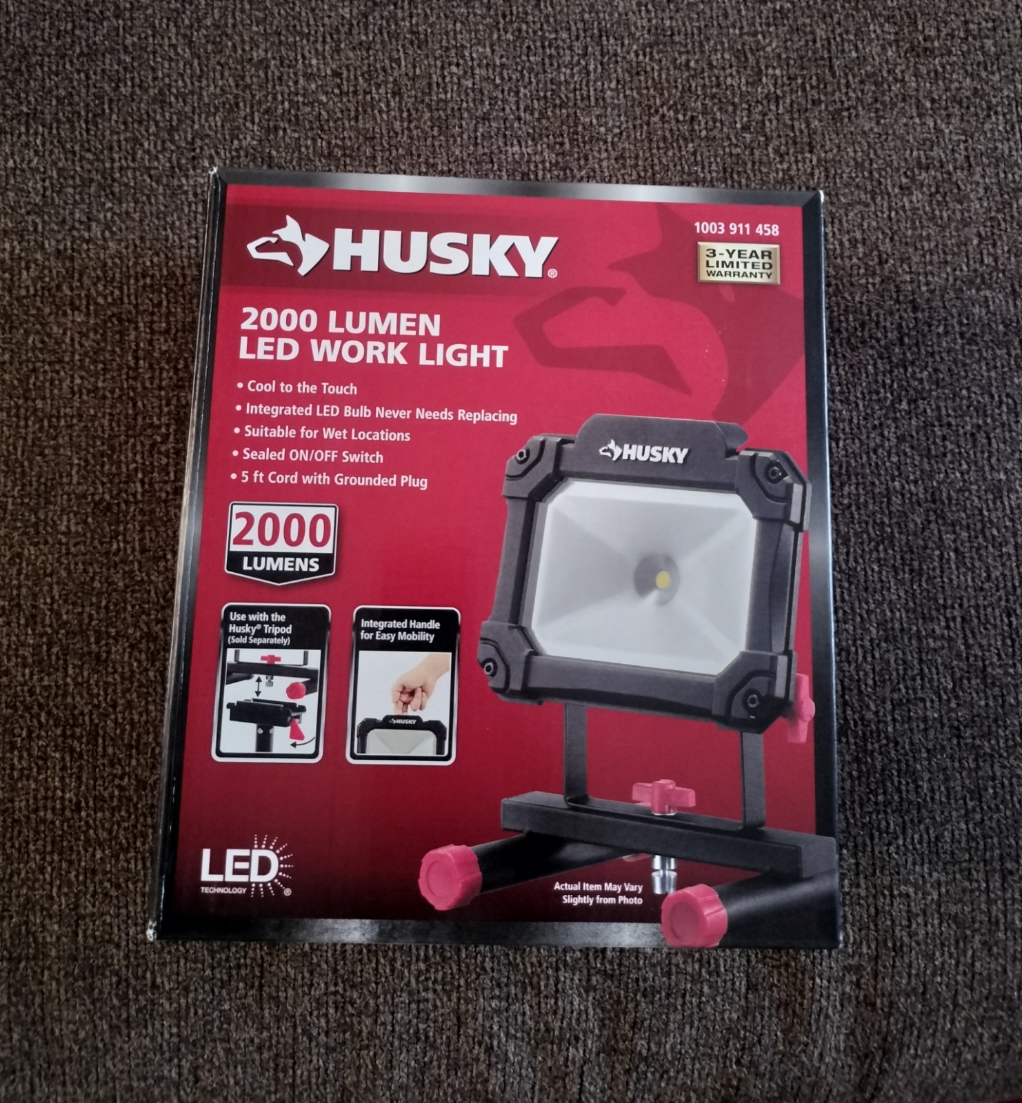 Husky 2000 Lumen Portable Corded LED Work Light, Black