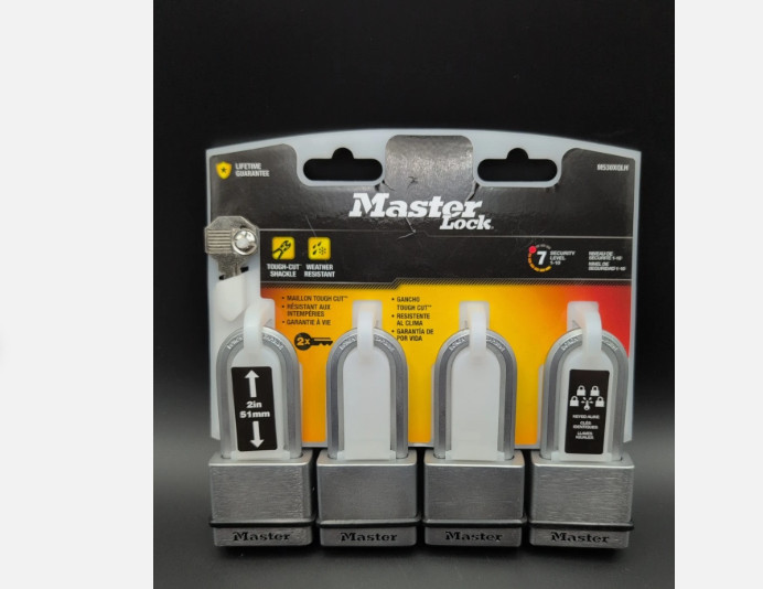 4 Locks Master lock Heavy Duty Outdoor Padlock with Key, 1-3/4 in. Wide, 2 Keys