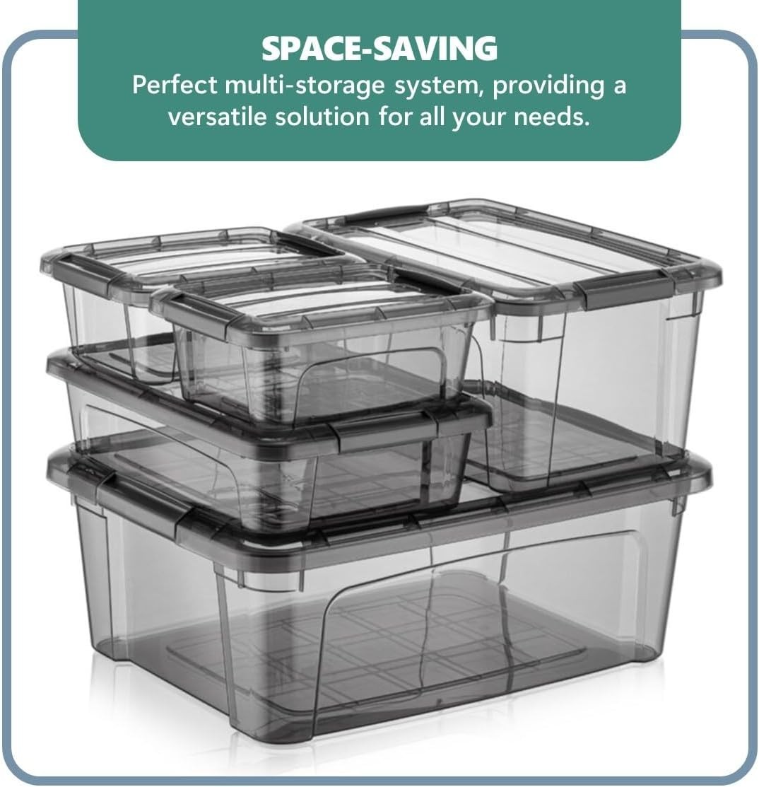 Transparent Tinted Plastic Storage Containers with Latching Lids - 15.5'' x 12''