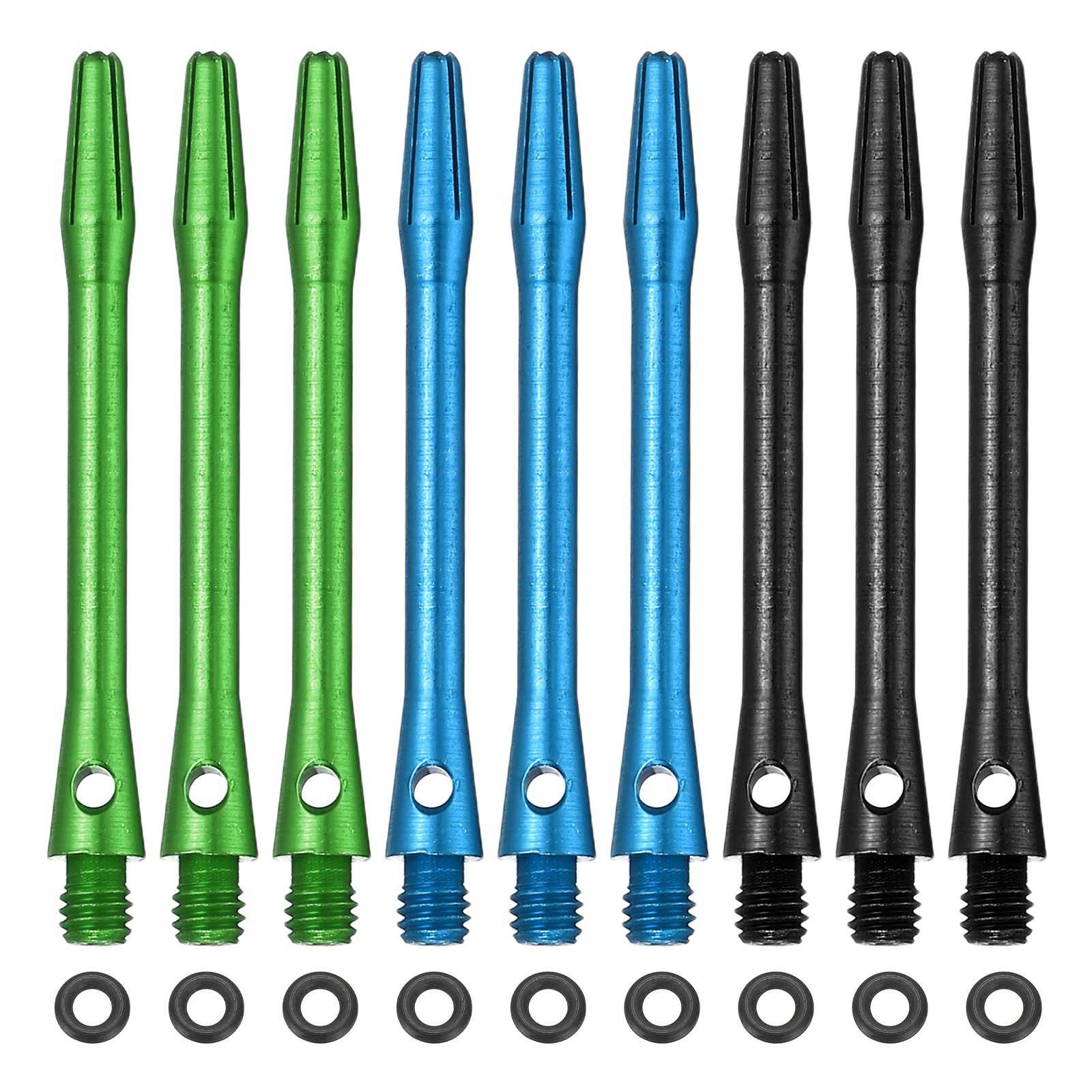 Dart Shafts for Steel Tip with Rubber Rings, 48mm & 2 Set & Black/Sky Blue/Green