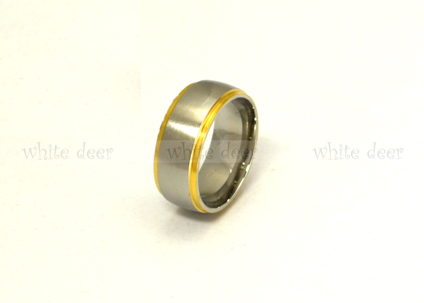 8 mm Men's Women's Silver Stainless Steel Gold Trim Band Ring Comfort Fit