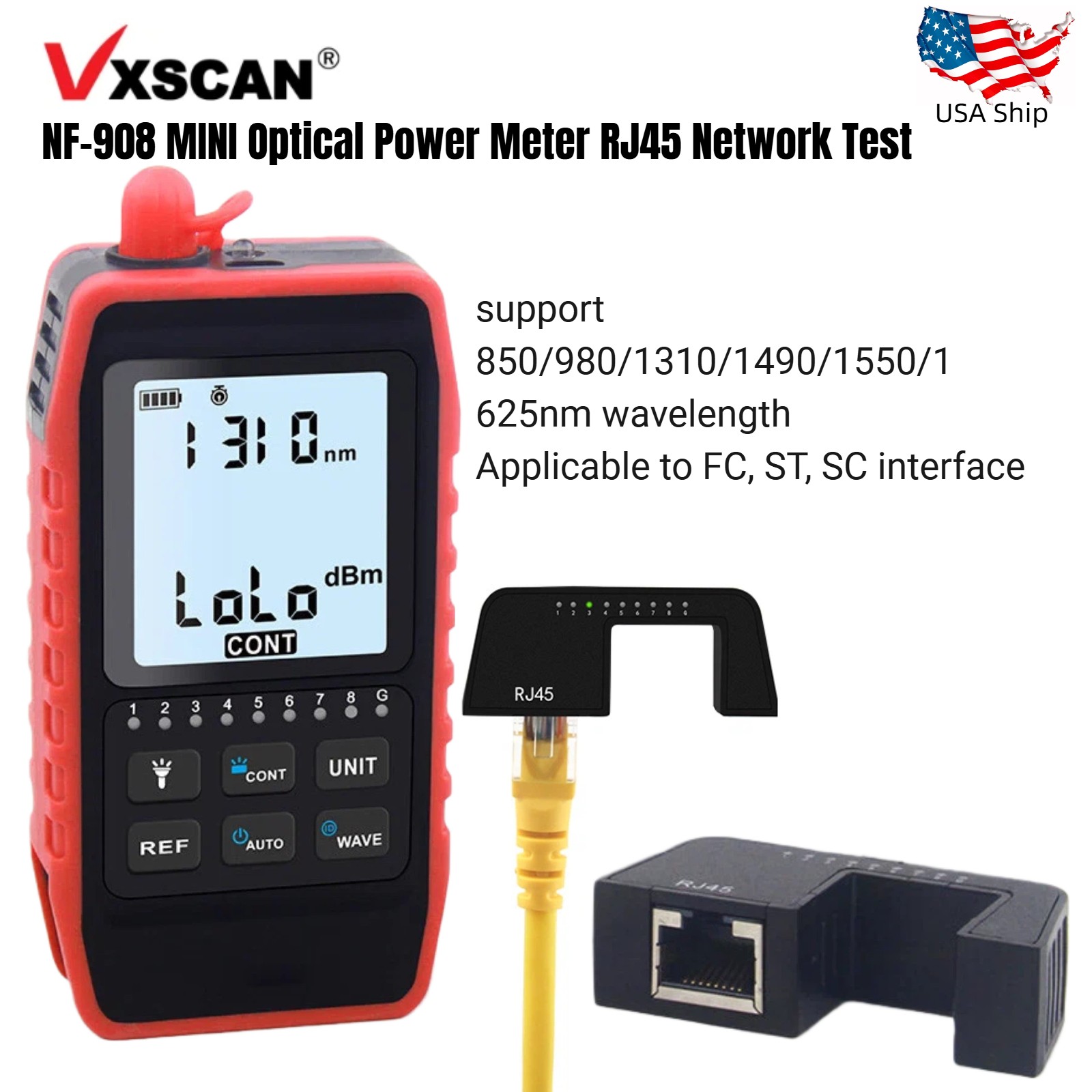 VXSCAN NF-908 Emitter MINI Optical Power Meter RJ45 Network Test Wire-map Test