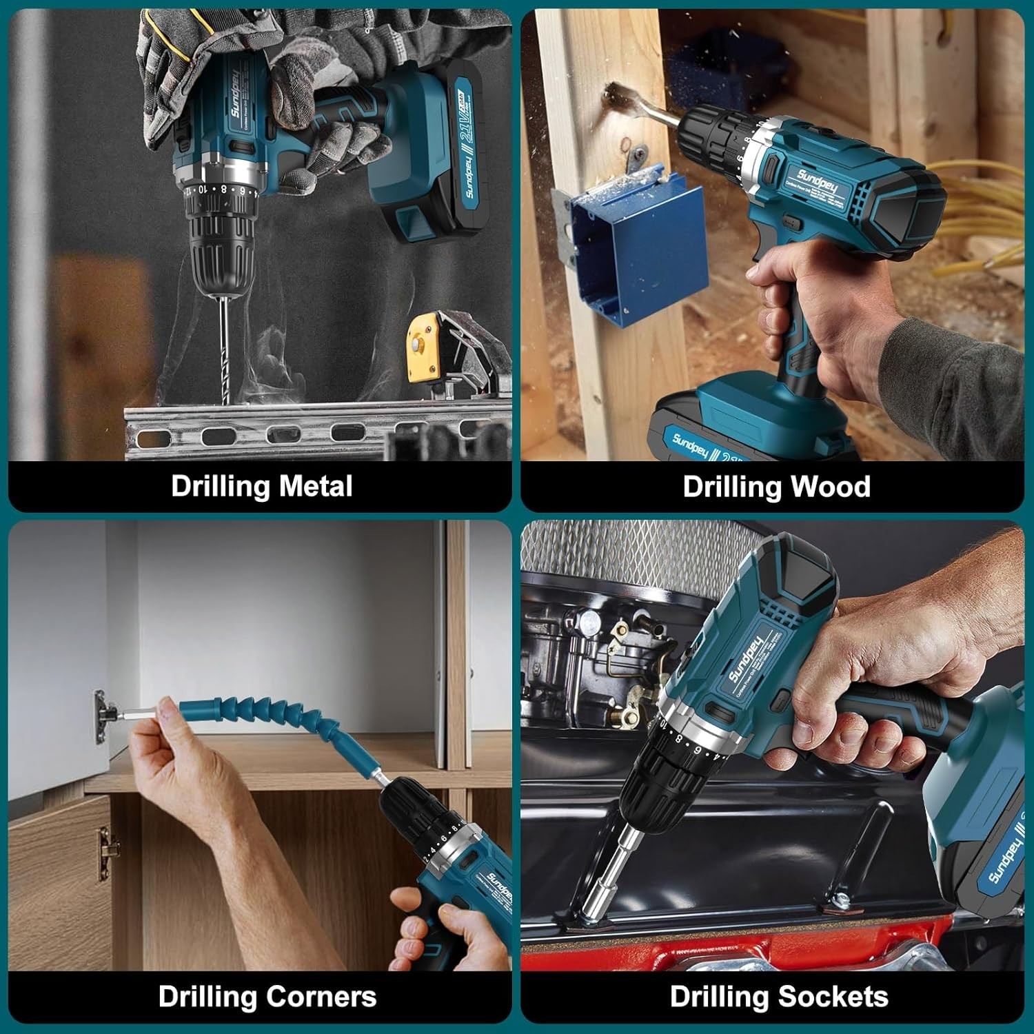 Tool Kit with 21V Cordless Drill - 255-PCs Portable Complete General Basic Ho...