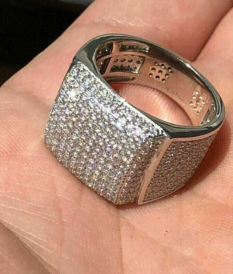 2Ct Real Moissanite Men's Engagement Wedding Ring 14K White Gold Plated Silver