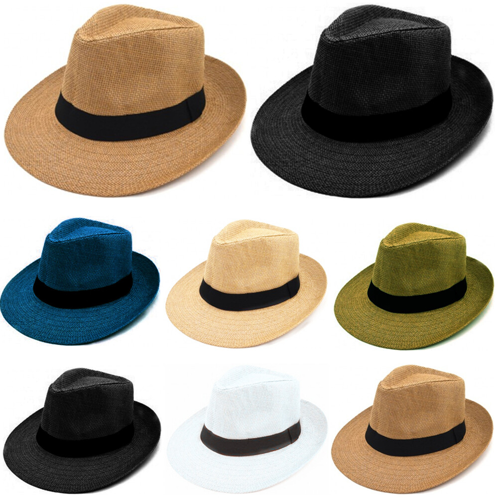 Unisex Summer Big Flat Brim Panama Hat Fedora Beach Sun Straw Light Paper Cap