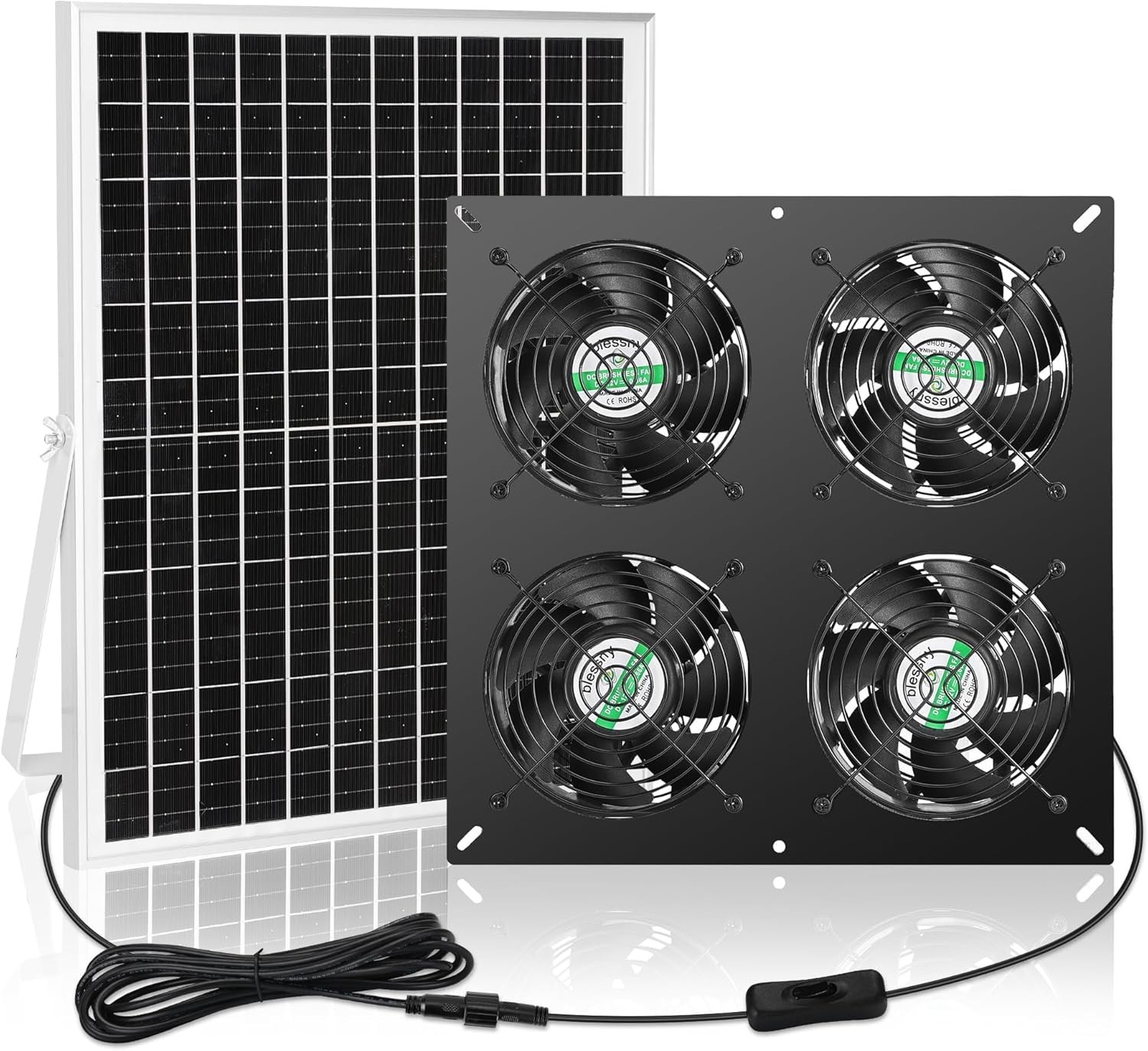 25W Solar 4-Fan Kit for Greenhouses, Chicken Coops, Sheds - Ventilation System