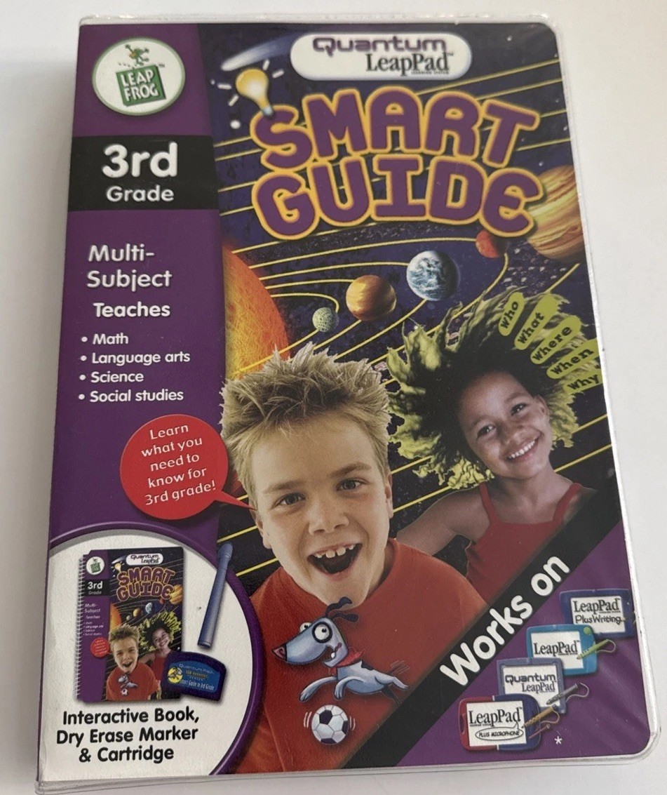 Quantum Leap Pad Leapfrog, Smart Guide to 3rd Grade, Book,Cartridge, marker New￼