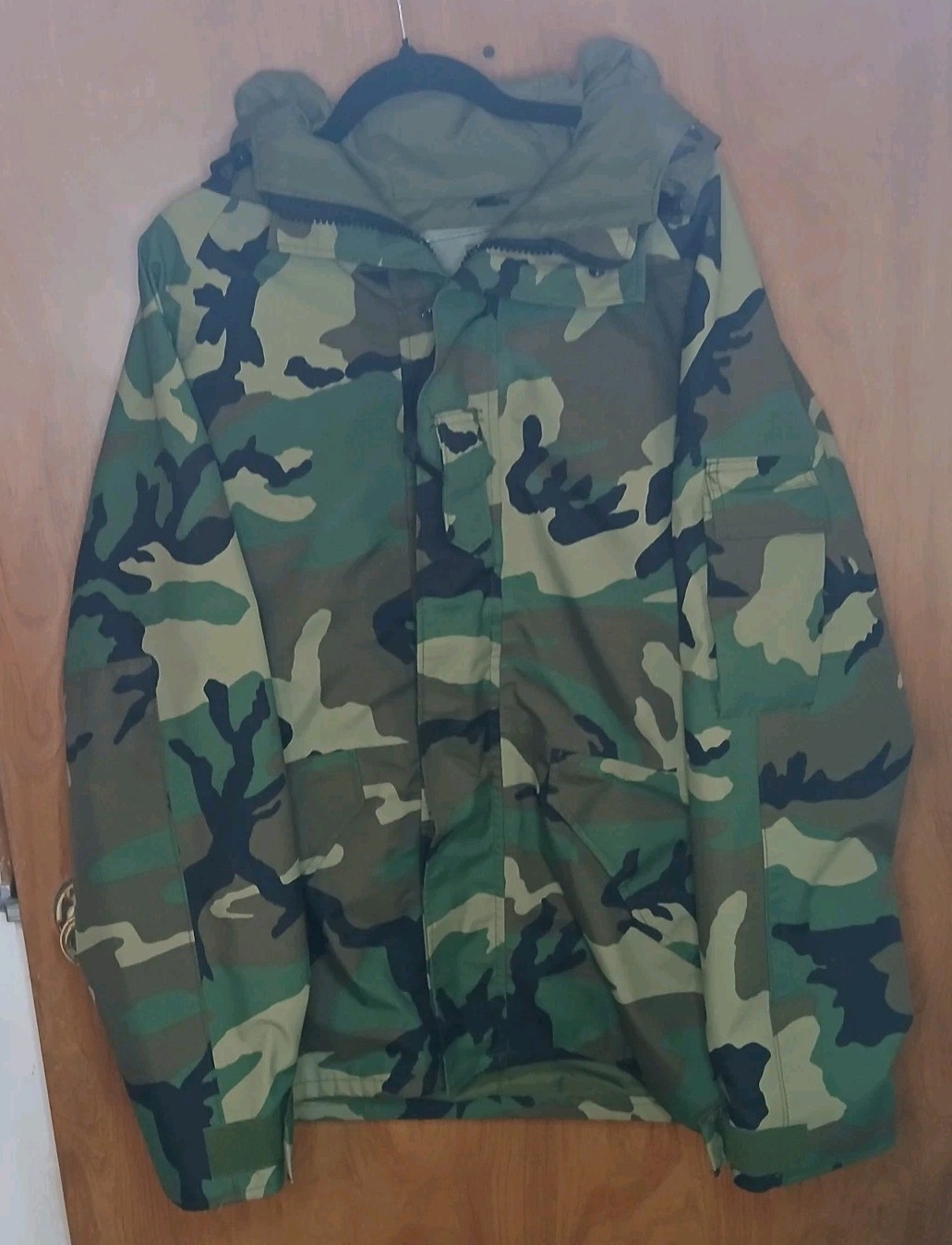 Military Cold Weather Parka Mens Medium Woodland Camo Nylon No Winter Liner